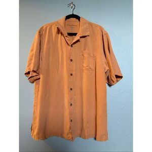 Tommy Bahama 100% Silk Camp Shirt XL Peach Jacquard Aloha Hawaiian Short Sleeve